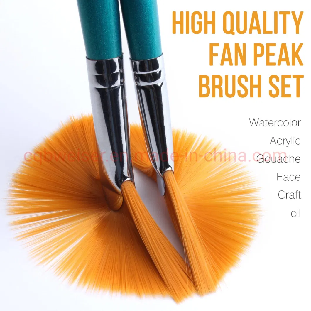 Acrylic Watercolor Oil Nylon Hair Fan Head Wood Handle Brush